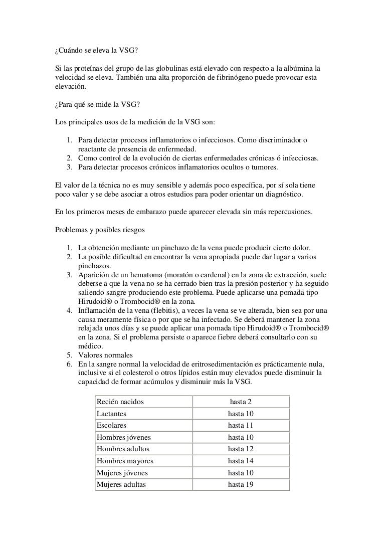 Vsg elevada en sangre